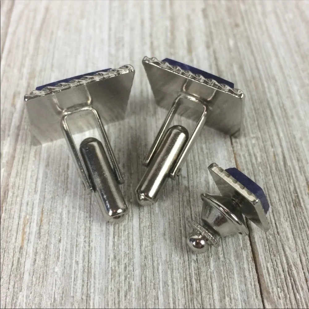 Vintage Marbleized Blue Glass Square Links & Tack
